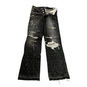 AMIRI Rhinestone Distressed Jeans in Black